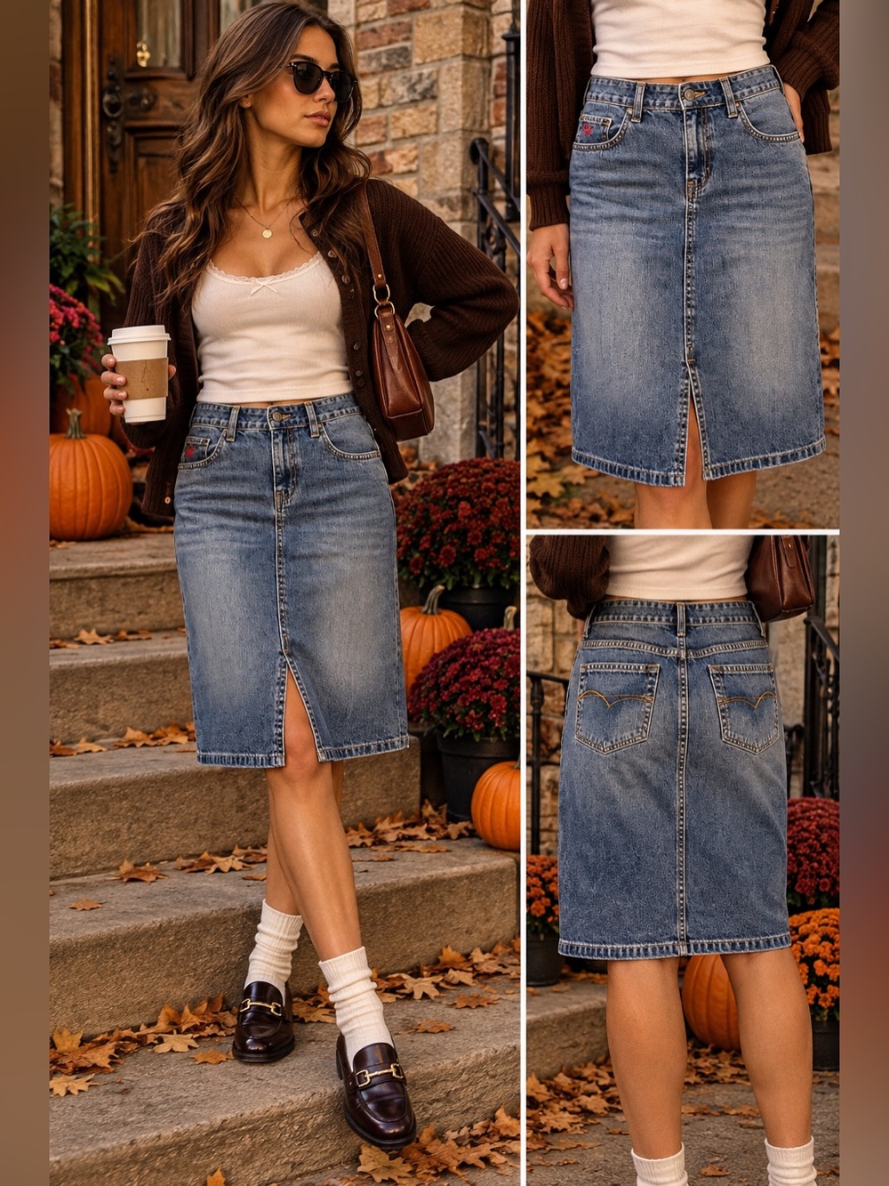 American Eagle Y2K Denim Midi Skirt Size 8 100% Cotton Front Slit